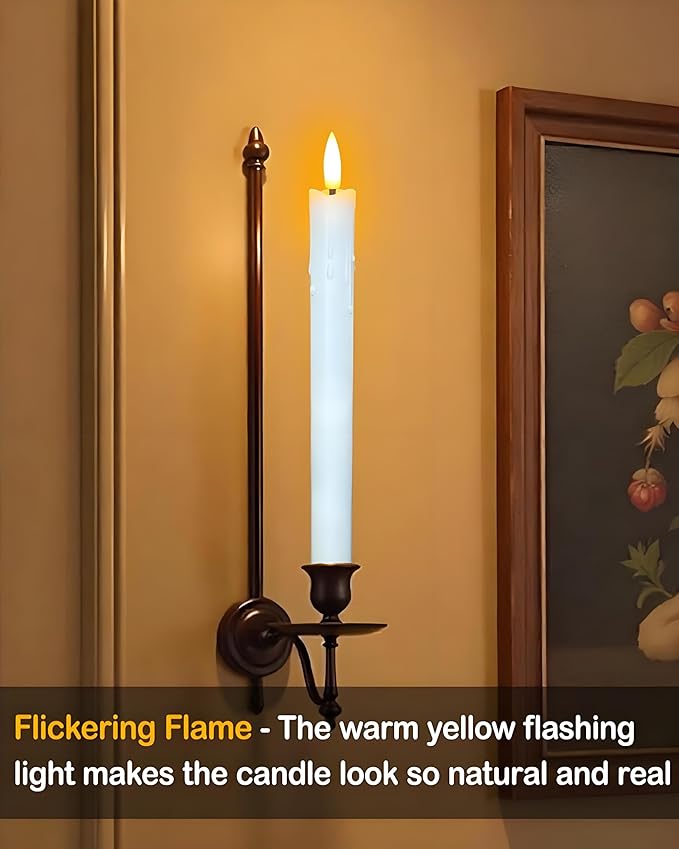 9.6" Rechargeable Flameless Taper Candles with Remote, Timer, Dimmer, White LED CandleSticks, 6 Pack Long Candles Battery Operated for Window, Table, and Mantel Decor