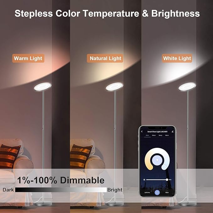 LEPOWER Floor Lamp, Bright Floor Lamp with 16 Million Color Choices, Touch Control&Compatible with Alexa, Goolge Home, Smart Control Dimmable Standing Lamp for Living Room, Bedroom, Office