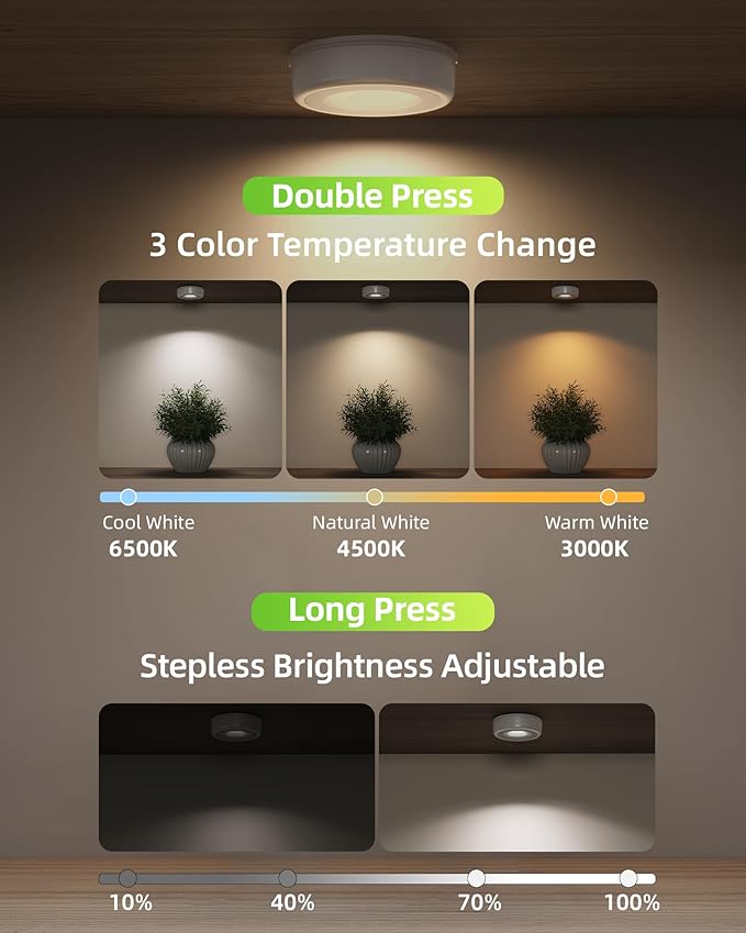 EZVALO LED Puck Lights with Charging Station, Rechargeable Sitck On Tap Lights, Wireless Closet Light, 3 Color Temps, Under Cabinet Lights, 2.5'' Mini Touch Light for Kitchen,Pantry,Shelves(6 Pack)