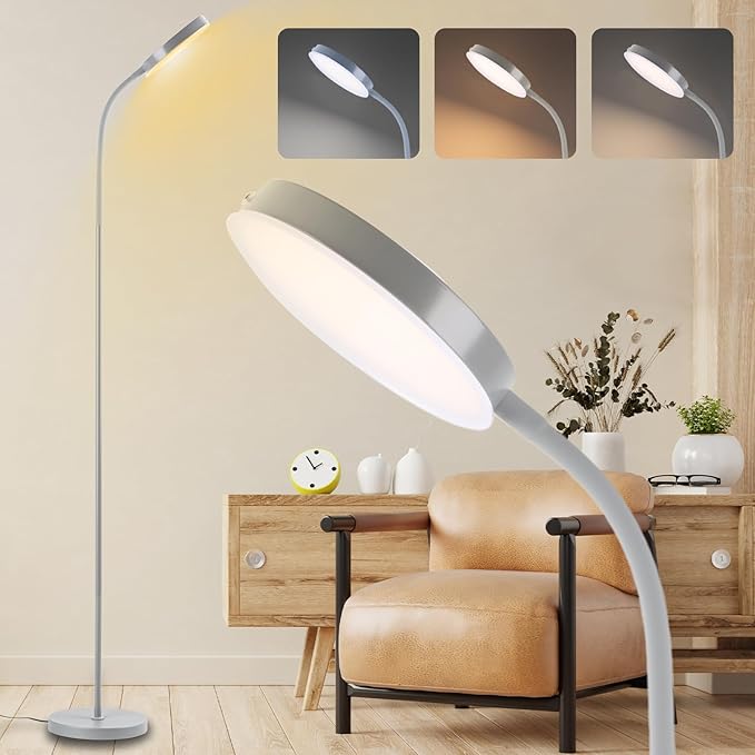Floor Lamp, Led Floor Lamps for Living Room, Stepless Adjust Color Temperatures & Brightness Standing Lamp with Touch Control Tall Lamps Adjustable Gooseneck Reading Floor Lamp (Grey)