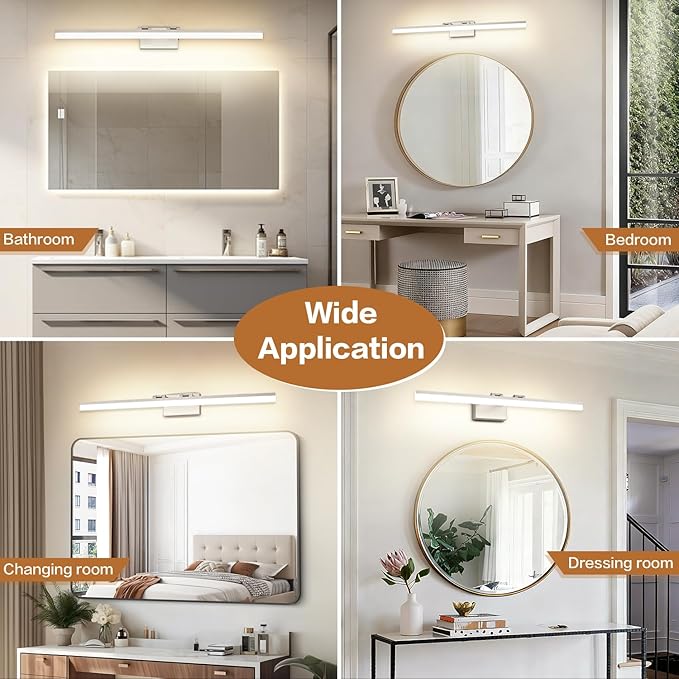 SOLFART Bathroom Lights Over Mirror: 32 Inch Bathroom Vanity Light- Brushed Nickel 6000K LED Lighting Fixtures IP44 Damp Rated, ETL Certified