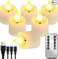 6Pcs Rechargeable Tea Lights: 1.5"x2.2" Flameless LED Votive Candles with Remote & Timer, USB Battery Operated Flickering Fake Tealights for Home Wedding Centerpiece Table Decor, Anniversary Christmas