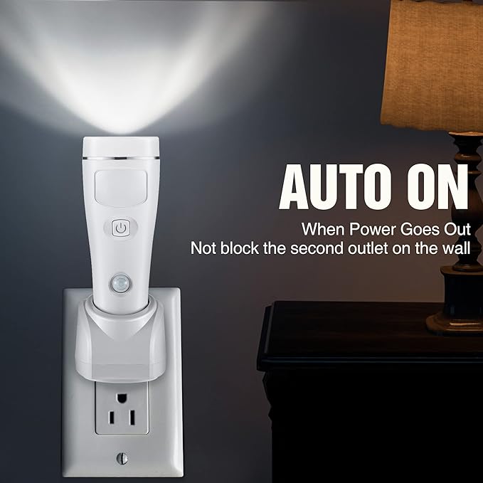 Enhon 3 Pack 4 in 1 LED Emergency Lights for Home Power Failure, Rechargeable Plug in Flashlight Motion Sensor Night Light, Automatic Turn On Power Outage Light for Home Hurricane Supplies (White)