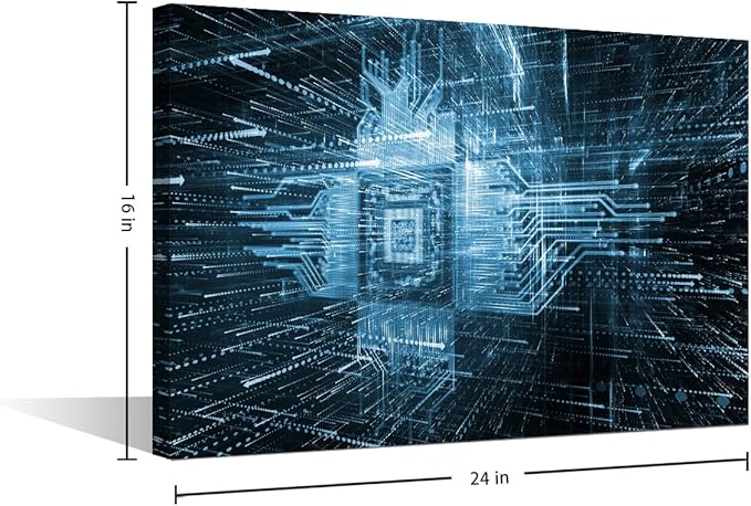 CPU Concept Canvas Wall Art AI Posters & Prints Artwork Virtual Space Contemporary Home Decor Stretched Canvas Picture for Living Room Bedroom Home Office Decor, 24x16in