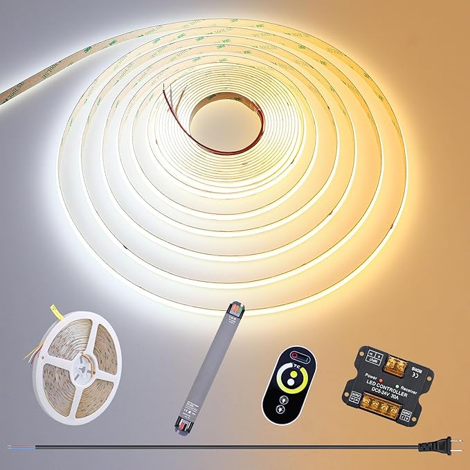 GOMING CCT COB LED Strip Light 24V 32.8ft(10M) 2700K-6500K Tunable White with 24V 100W Power Supply and Controller 576LEDs/M CRI 93+ Flexible IP20 Not Waterproof LED Tape Lights for Home Decor