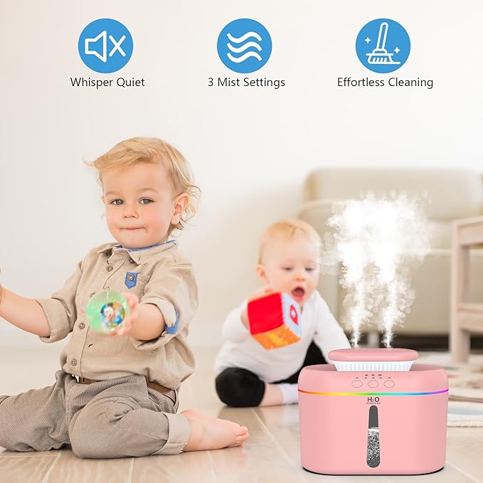 2L humidifiers for bedroom Room Home Ultra-Quiet 28 dB Quiet Supersized Cool Mist Air Humidifier for Baby Nursery，Dual Nozzie，Easy to Clean & Fill, 7 Color NightLight (Light Pink)