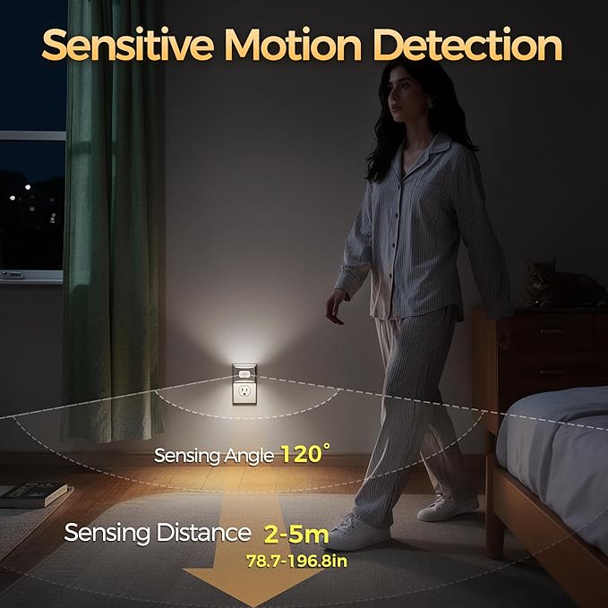 DORESshop LED Night Light[4 Pack], Night Lights Plug into Wall, 3 Mode Plug in Night Light with Motion Sensor, Dusk to Dawn Sensor, Nightlights for Adults, Bedroom, Bathroom, 5000K White Cover