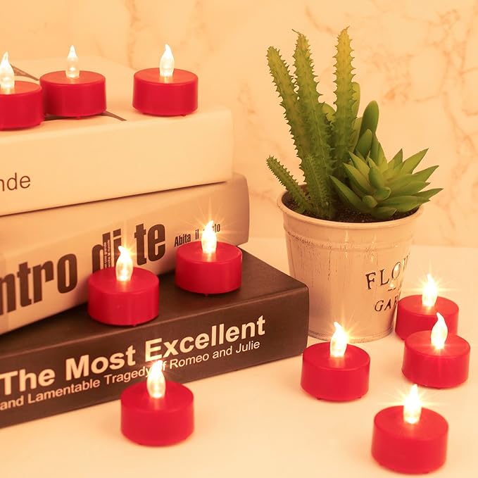 Tea Light, 100 Pack Flameless LED Tea Lights Candles Flickering red 200+ Hours Battery-Powered Tealight Candle. Ideal for Party, Wedding, Birthday, Gifts and Home Decoration (Red)
