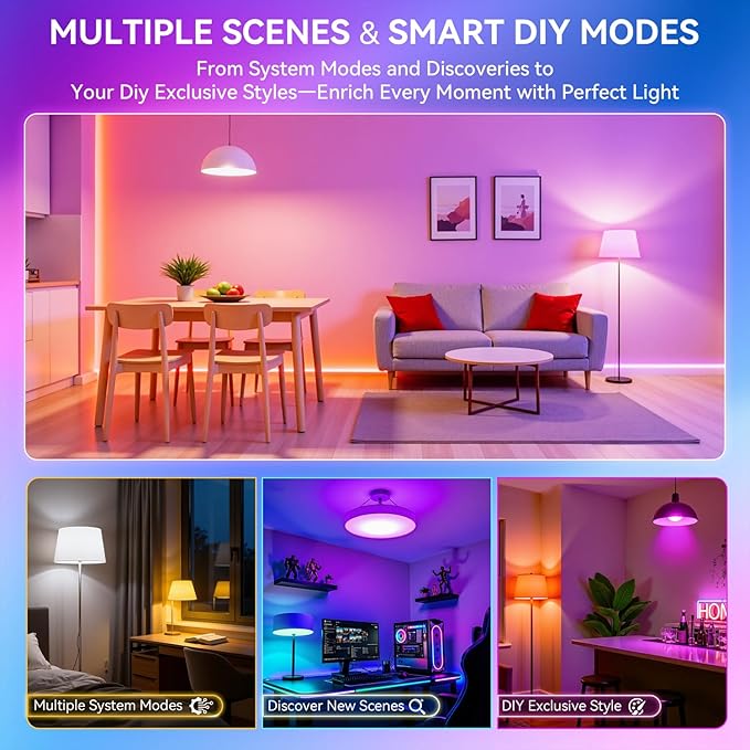 Auxmir Smart Light Bulbs, RGB+CCT Color Changing LED Light Bulbs Work with Alexa & Google Home, Multiple Scene and Music Sync Light Bulb, A19 9W 800LM, WiFi Bluetooth 2.4GHz No Hub Required, 2-Pack