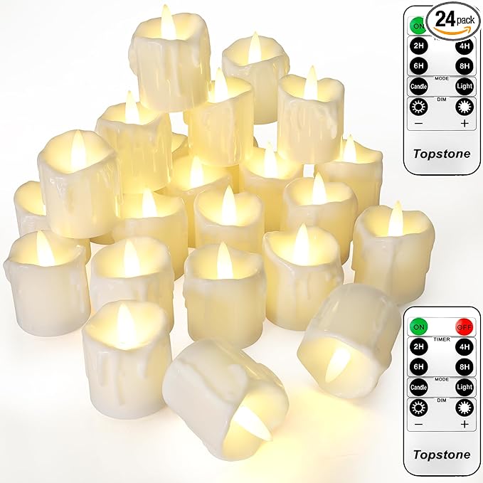 Topstone Flameless Candles with Remote Control，Battery Operated LED Candles with Timer & Dimmable Function, Realistic Wax Dripping Design, Perfect for Home Decor, Wedding, Christmas Decorations (24)