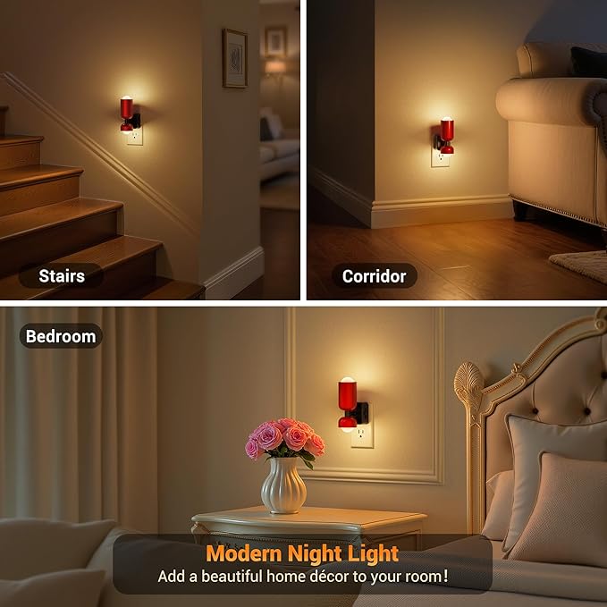JandCase Night Light, Night Lights Plug Into Wall, 3000K Warm White, 0-100LM Adjustable Brightness, Dusk to Dawn Sensor, Plug in Night Light for Bedroom, Stairway, Bathroom, Hallway