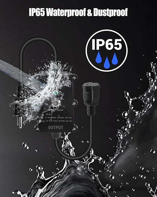 16A Smart Outdoor Plug, IP65 Waterproof and Dustproof Decorations Remote Control, Outdoor Light Strings Fountain Pumps Holiday, Compatible with Alexa Google Home
