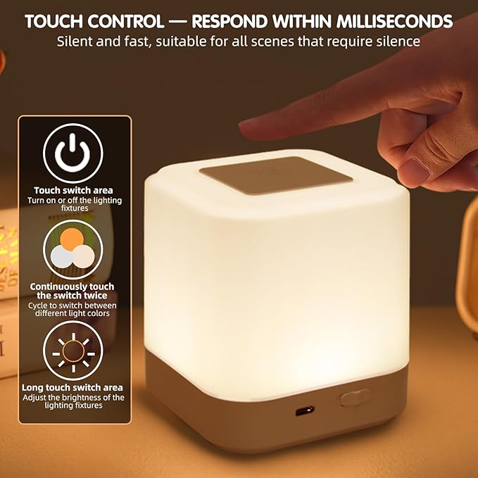 Touch Lamp for Nightstand,Speech Control Bedside Lamp Touch Control for Bedrooms,Smart Rechargeable Night Light,Eye Caring Battery Dimmable Night Lamp for Nursery Kids & Adult