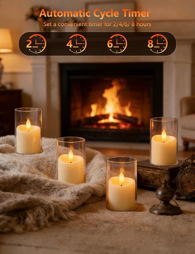 Rechargeable Acrylic Flameless LED Candles with Timer Control, Long Lasting Electric Tealights, Flickering Warm Glow Votive Candles for Holiday & Daily Decoration, (Set of 6, White)