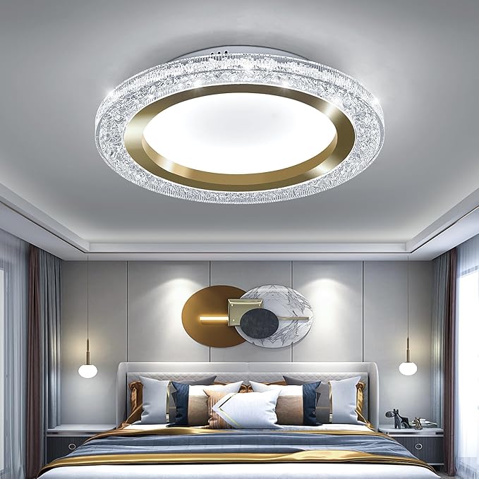 UOFUS Gold LED Flush Mount Ceiling Light 15.7inch Modern Round Ceiling Light Fixture 6400K Super Bright Circle Ceiling Lamp for Bathroom Kitchen Bedroom Living Room Entryway Hallway Stairwell