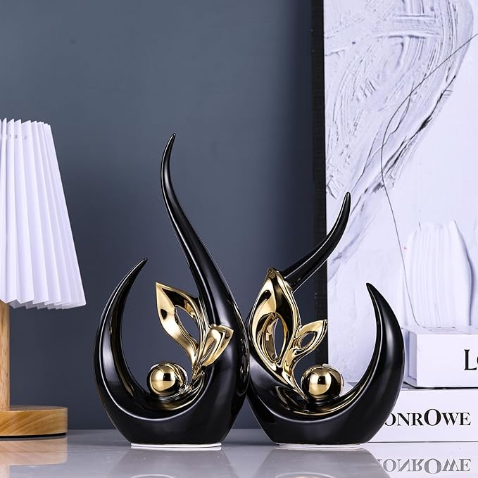 XMGZQ Black Gold Ceramic Statues for Home Décor Accents,Abstract Art Mid Century Modern Decor,Elegantes Centerpiece Table Decorations,Sculpture for Entryway,Bookshelf,Tv Stand,Mantel,Coffee Table