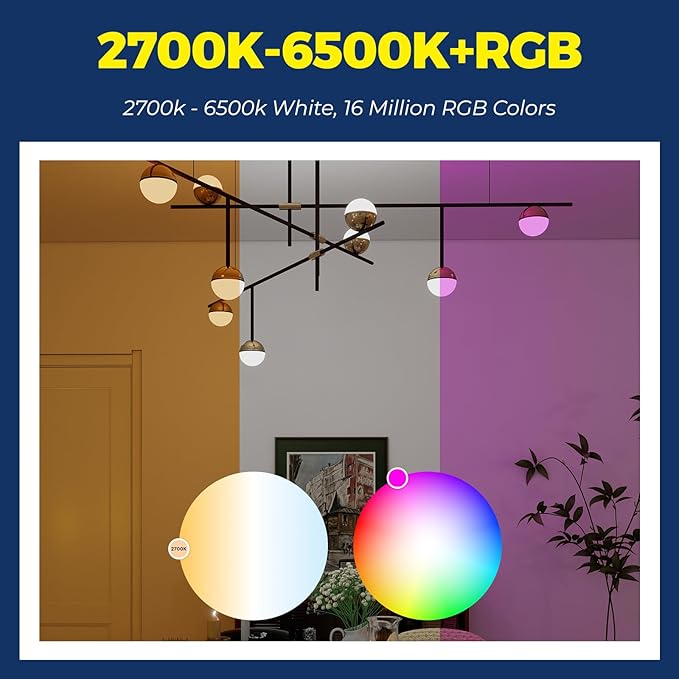 Lightinginside E26 Smart Light Bulbs 50W Equiv., G16.5 A15 RGBCW Small Chandelier Ceiling Fan Smart Bulb Works with Alexa/Google Home/SmartLife, 5W 550LM, 2.4G WiFi Bluetooth Bulb, ETL Listed, 6PCS