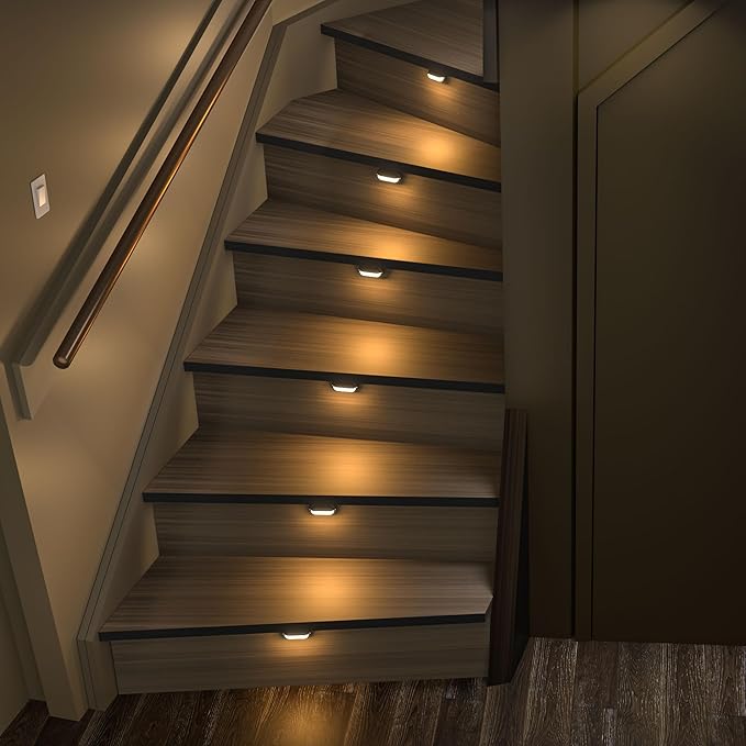 Motion-Triggered LED Stair Lighting Kit SSL-0516-B, Dimmable Delay Lights Off Day/Night Function Suilt for Indoor Stair Lights (Warm White 3000K, 16 Stairs)