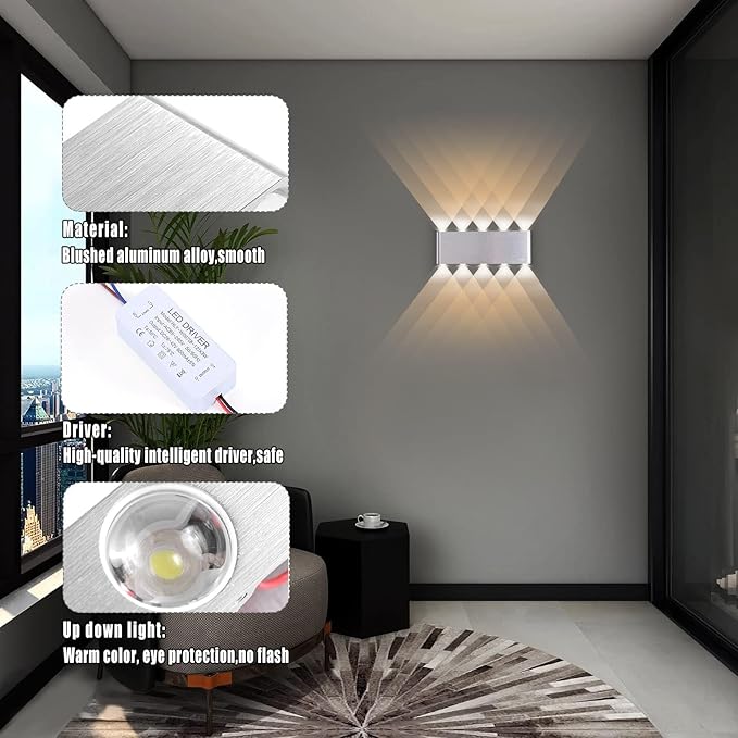 Kawell 20W Modern Wall Sconce LED Wall Light Up Down Indoor LED Wall Lamp Aluminum for Bedroom Living Room Bedside Stairs Hallway Corridor, 3000K