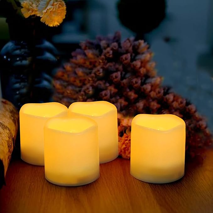 3”X3” 4 Pack LED Outdoor Candles Battery Operated Waterproof Flameless Pillar Candles with Timer Electric Flickering LED Lights for Christmas, Halloween, Wedding Party, Home, Garden Decorations