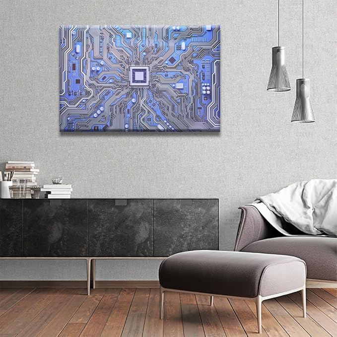 Digital Chip Pictures for Bedroom Wall Decor CPU Prints Wall Art Canvas Artwork Wall Decor 1 Panel Wall Art Circuit Board Wall Art Canvas Framed Wall Hanging Decor Ready to Hang 36x24 INCH