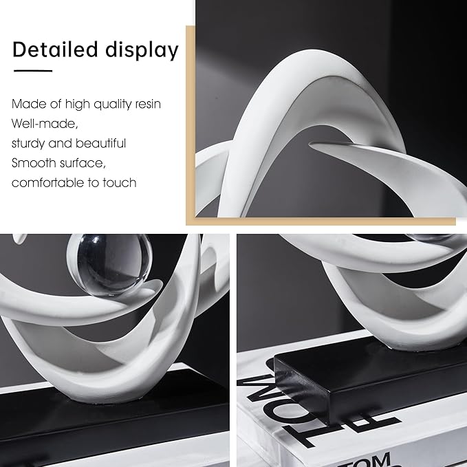 Abstract Art Sculpture, Resin Gold Decorative Statue, Modern White Ornaments for Living Room, Decorativas Modernas for Coffee Table/Entryway/Office Collectibles (White)