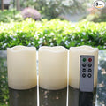 Outdoor Waterproof Battery Operated Flameless LED Pillar Candles with Remote Timer Flickering Electric Plastic Resin Decorative Lights for Xmas Christmas Wedding Party Decorations Gifts Supplies 3 PCS
