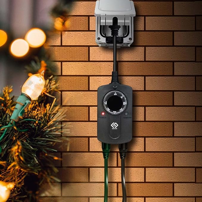 Outdoor 24-Hour Light Timer, Water Resistant, Photocell Dusk to Dawn Light Sensor 2/4/6/8 Countdown Timer, 14AWG Cord, Two Grounded Outlets for Home, Christmas Lights, Garden.15A, UL Listed.