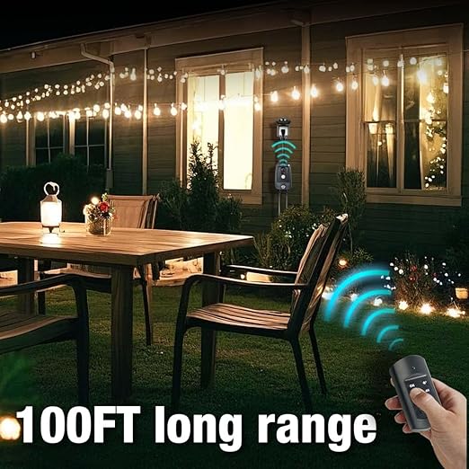 Outdoor Wireless Remote Control Outlets, Heavy Duty Waterproof,100 Feet RF Signal, 2 Grounded Outlets, 1 Receiver 1 Remote,15A 1/2HP, Battery Included, UL Listed.