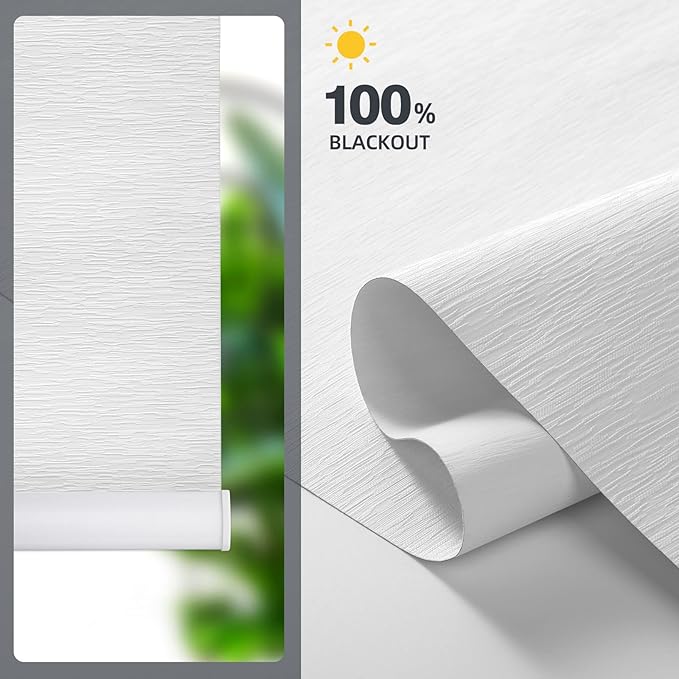 ACMEART Motorized Blackout Blinds Shades for Windows,Rechargeable Electric Roller Shades with Remote,Automatic Blinds Work with Solar Panels for Homes and Offices,Custom Size (Jacquard White)