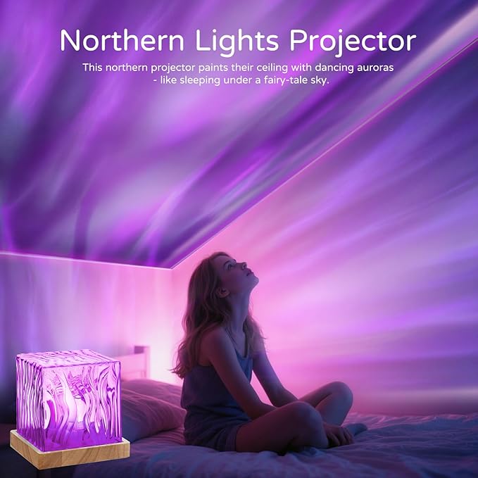 Northern Lights Projector Rechargeable, Aurora Light Projector Luminorthe Cube Lamp Mood Ambient Lighting with 16 Colors and Aurora Drift Effects for Room Decor Teen Girl Gifts Classroom - Cordless