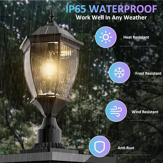 Solar Lamp Post Lights Outdoor Waterproof with Pier Mount Base, 20" H Large Aluminum Outside Solar Lights for Yard, Dusk to Dawn Outdoor Column Lights for Garden, Pathway, Patio(1 Pack)