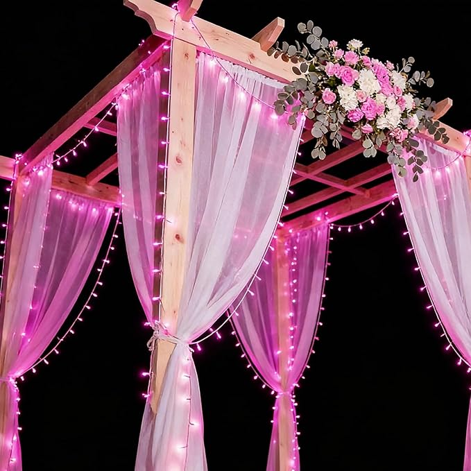 LAMPHOME 99ft Pink Valentine Lights String, 300 LED Valentines Day String Light Plug in, 16Lighting Modes Transparent Wire Fairy Starry for Indoor Outdoor Xmas Tree Wedding Party Decoration