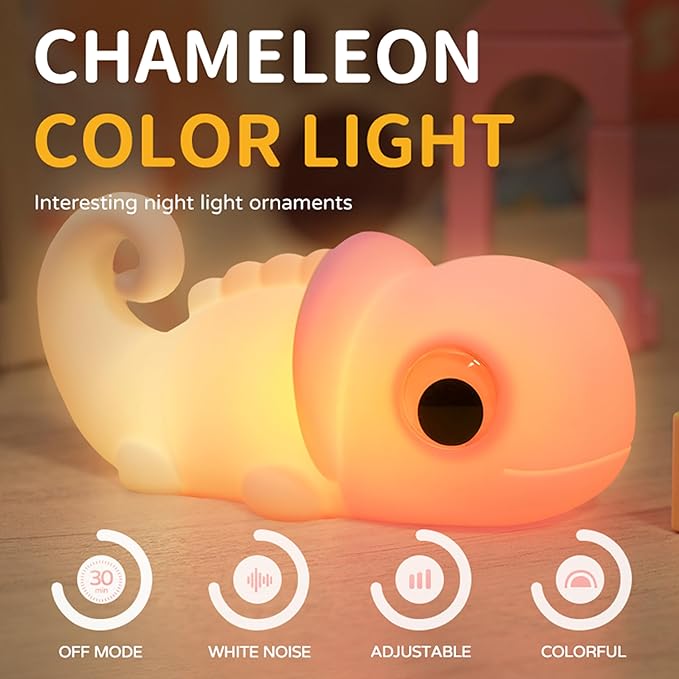 Night Light for Kids, Cute Soft Silicone Chameleon Lamp, Dimmable Timer Nursery Portable Kawaii Lamps, Bedside Lamp for Baby Toddler Adult(Chameleon - Purple)