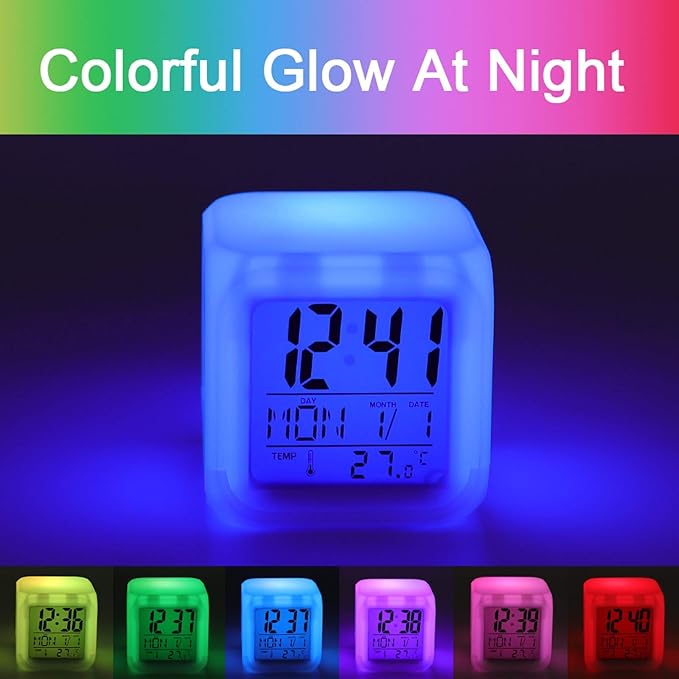 Firefighter Axe Red Line Flag Alarm Clock,Digital Temperature Display Color-Changing Alarm Clock LED Display Screen Mini Clocks for Office Living Room Bedroom