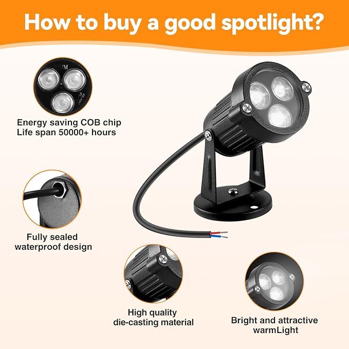 LemonBest Landscape Lights - Low Voltage Outdoor Landscape Spotlight - Waterproof LED Landscape Lights for Yard Garden Patio Driveway House Cool White