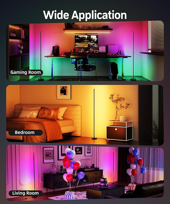 Smart RGB LED Corner Floor Lamp, Standing Lamp with Music Sync and 16M+ DIY Colors, Remote & App Control, Color Changing Ambient Lighting, Floor Lamps for Living Room, Bedroom and Party(2 Pack)