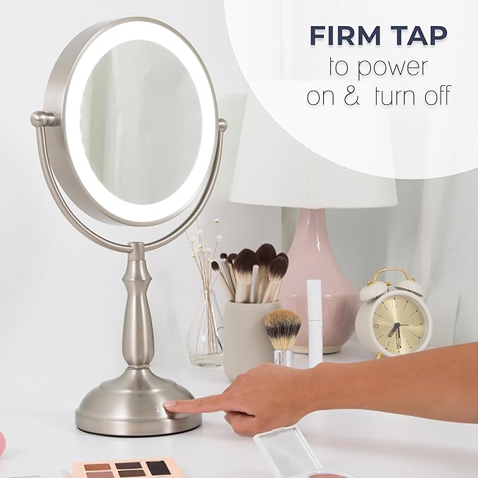 Zadro 11" Makeup Mirror with Lights and Magnification Dimmable Touch LED Lighted Makeup Mirror with Magnification (Large | 11" x 17" | 10X/1X, Polished Nickel)