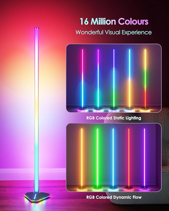 KFM 2PCS Corner Floor Lamp, LED Corner Lamp with App and Remote Control, Modern Floor Lamp with Music Sync and Illuminated Base, Color Changing Standing Lamp for Bedroom Living Room