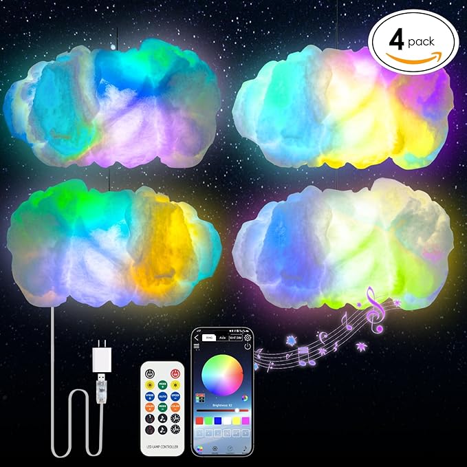 Cloud LED Lights for Bedroom - Aesthetic Mood Light, Music Sync App Control Wall Light, 3D Ceiling Lamp Color Changing Strip Lights, Cool Stuff for Kids Room Decor, Cool lights for Room Decorations