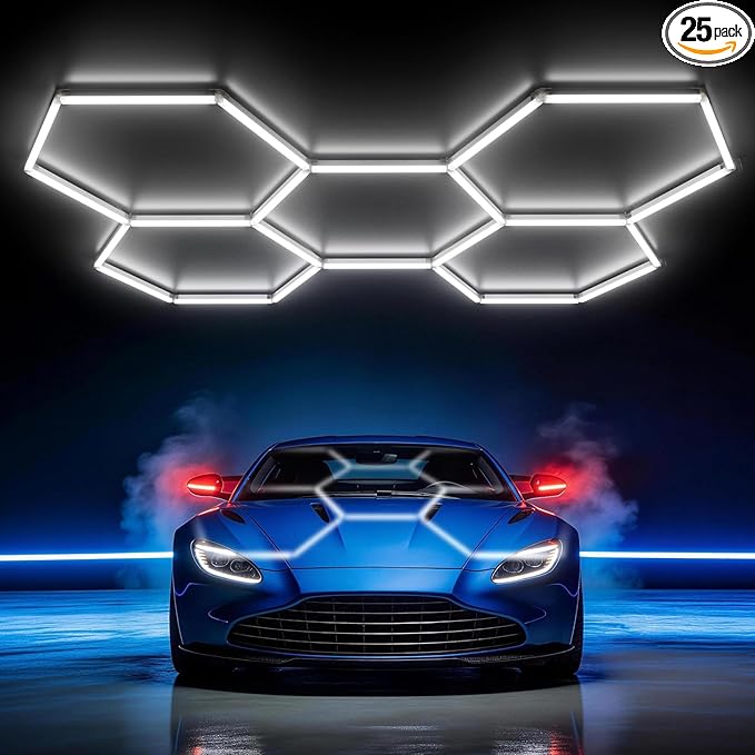 HYPERLITE Gen 2 Hexagon Garage Lights: 168W 16800LM 5 Grids Hexagon Led Light, 6500K Ultra Bright Honeycomb Hex Lights, Durable Design for Garage, Shop, Basement, Barber, Homegym
