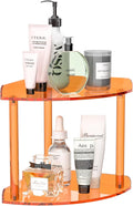 Sezanrpt 2 Tier Countertop Corner Organizer Shelf 7x7x8 Inch, Orange Acrylic Bathroom Corner Shelf for Countertop, Vanity Storage for Skincare, Cosmetics, Perfume