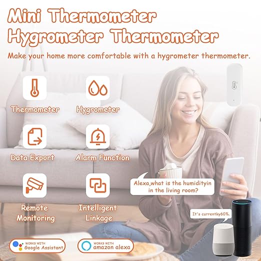 WiFi Hygrometer Thermometer Sensor, Indoor Outdoor Wireless Temperature Humidity Sensor, with Remote Monitor and Alert Compatible with Alexa(2 Pack)