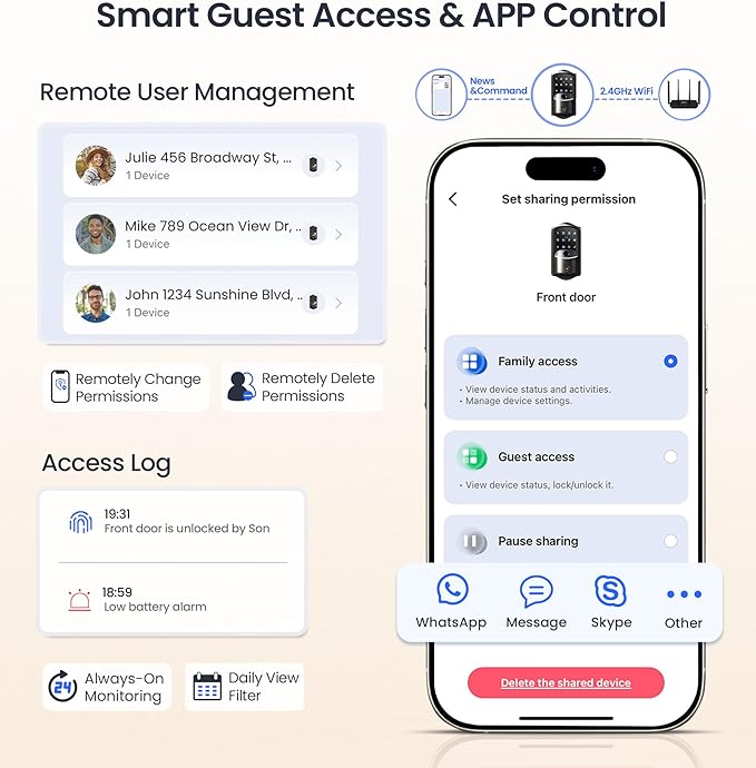 Veise VE027-K Built-in WiFi Smart Lock with 2 Knob, Fingerprint Keyless Entry Door Lock Handle Set for Front Door, App Remote Control, Electronic Digital Keypad Deadbolt, IP65 Waterproof, Matte Black
