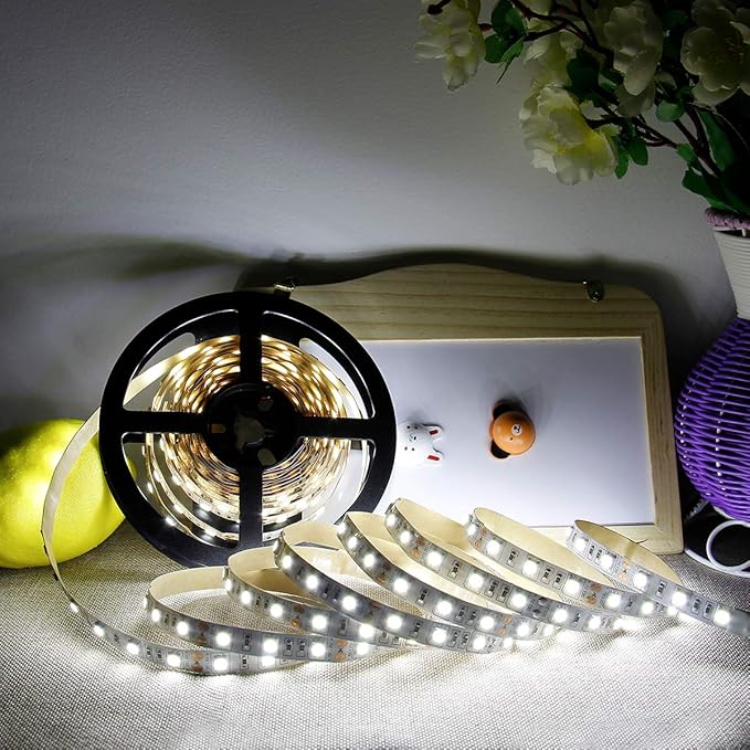 SUPERNIGHT LED Light Strip White, 6000K Daylight White Lights 16.4 Ft 300leds 60leds/m 5050 SMD Flexible Waterproof Tape for Boats, Bathroom, Mirror, Ceiling