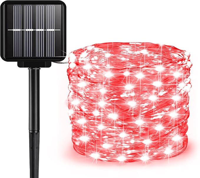 Solar String Lights Outdoor, 99 Feet 300 LEDs 8 Modes Solar Fairy Lights for Outside, Waterproof Outdoor Light for Patio Yard Christmas Tree Halloween Wedding Party Decorations, Red