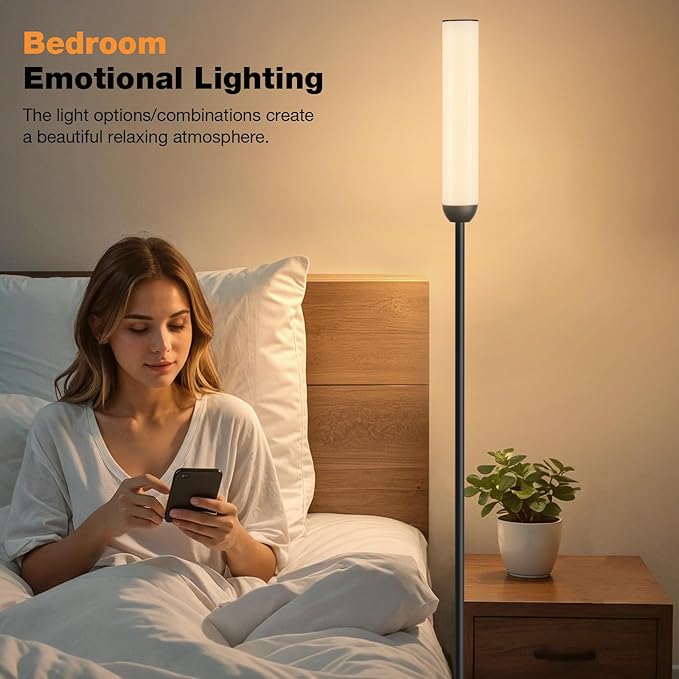 Ambimall LED Floor Lamp with Remote Control, 65" Standing lamp with Stepless Adjustable 3000K-6500K Colors & 30-100% Brightness, Foot Switch(Black)