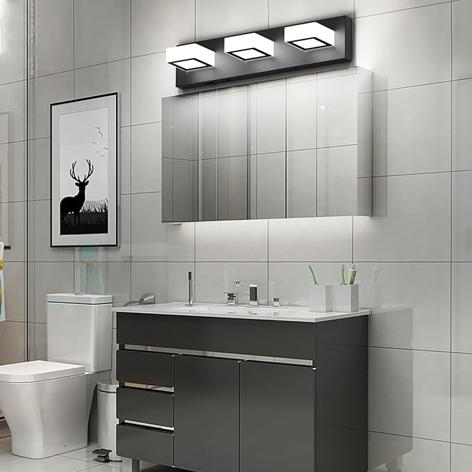 Ralbay 5 Color Temperature Modern LED Black Bathroom Vanity Lights Dimmable Acrylic Modern Black Bathroom Wall Lighting Fixtures