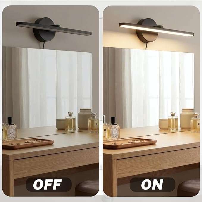 OSYNNIQ Bathroom Vanity Light, Modern Wall Picture Art Lighting Fixture Over Mirror 12W 3000K Warm LED Light Bar 15″ Black Waterproof IP44 Wall Sconce for Makeup Shaving