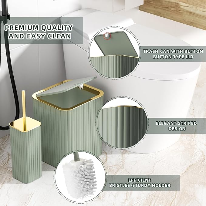XLHOMO 26PC Bathroom Accessories Set - Gorgeous Sage Green Bathroom Set, Bathroom Accessory Set, Shower Curtain Set with Bathtub Mats for Shower Tub, Trash Can & Soap Dispenser